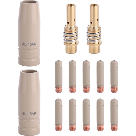14pcs Kit Buse Soudage MIG avec Revêtement Anti-Adhésif, 10 0,8mm Pointes de Contact 2 Buses à Gaz 2 Diffuseurs Gaz Pièces de Remplacement pour MB15 15AK Pistolet Soudage MIG Accessoire (1/5)