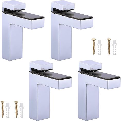 4Pack Support de Tablette en Verre en Bois réglable Support de Tablette en Alliage de Zinc solide Support de Verre en bois pour étagère de 5-30 mm d'épaisseur (1/5)