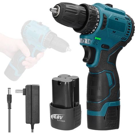 Tournevis sans fil 16,8 V pour usage domestique, tournevis électrique à sens de rotation réglable, incluant 2 batteries lithium-ion, prise américaine, multicolore