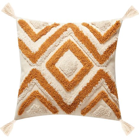 JSSEVN - Bohemian decorative cushion cover, beige, tufted cotton, Moroccan style, for sofa, bedroom, living room (45 x 45 cm) (1/5)