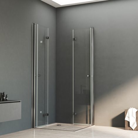 Duschkabine 120x75 cm Falttür Eckeinstieg 180° Rahmenlos Duschabtrennung Eckeinstieg Drehfalttür Dusche Faltbar Duschwand aus 6mm ESG Glas, Höhe 185cm