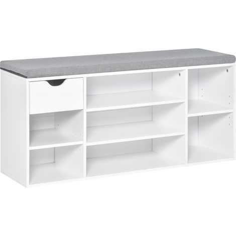 Shoe Storage Bench with Cushion - White