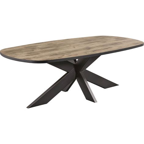TROPIX - Table Ovale 230cm Aspect Bois Piètement Araignée Métal Noir (1/4)