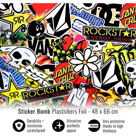Pellicola Adesiva per Plastiche, Sticker Bomb - Dimensione: 48 X 66 CM