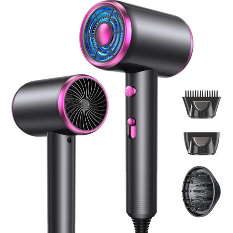 Sèche Cheveux, 2200W 60000 tr/min à Ions Négatifs, 3 Vitesses Air Chaud/Froid, Chauffage Rapide, Température Constante avec Diffuseur, Buse et Diffuseur Boucle (1/5)