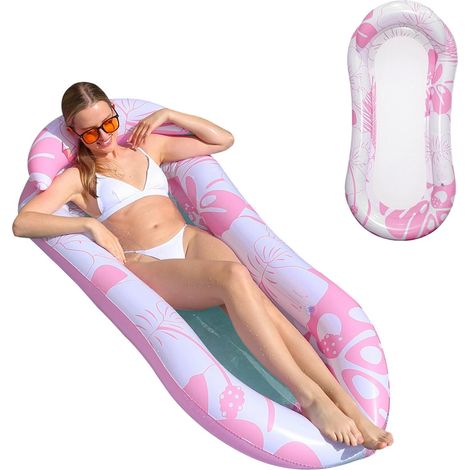 Bouee Piscine, Chaise Longue de Piscine avec Appui-tête, Matelas Hamac Flottant pour Piscine, Jouets Nouilles, Bain de Soleil, Lit Gonflable pour La Plage, 150 x 78 cm Rose (1/5)