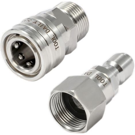 Jeu d\'Adaptateurs pour Nettoyeur Haute Pression avec Pivotant, M22 14 mm vers Raccord Rapide 3/8", Acier Inoxydable à Déconnexion Rapide pour Tuyau, 350 Bar (5000 PSI) (1/5)