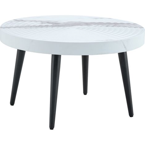 CHICFURN Table d'appoint ronde blanche effet marbre, plateau 5 cm à rainures concentriques, pieds métal réglables, style moderne pour salon, café, bureau et petit espace (1/5)