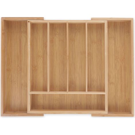 Relaxdays – Range-couverts extensible en bambou – 5 à 7 compartiments – Largeur réglable 31,5 à 49 cm – Organiseur de tiroir pour cuisine (1/5)