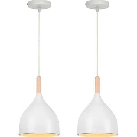 2PCS Plafonnier Moderne Suspension Luminaire Rétro Lustre En Métal Blanc, Suspension Lustre D'Intérieur E27 Pour Chambre Salon Couloir (1/5)