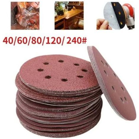 5-inch (125mm) round polishing discs, 125 pieces - Grit 40-125 (8 holes) - Precision polishing - Durable - For vehicles and furniture - For DIYers and professionals