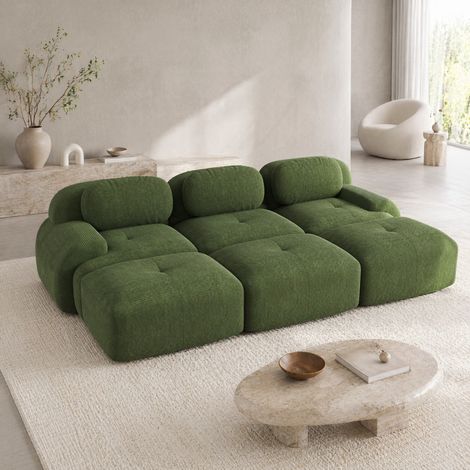 Canapé modular de pana verde sin estructura, entrega sin montaje (1/5)