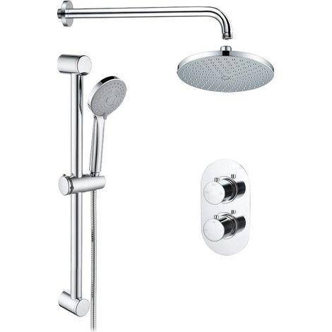 Signature Round Dual Concealed Mixer Shower with Shower Kit + Fixed Head - Chrome