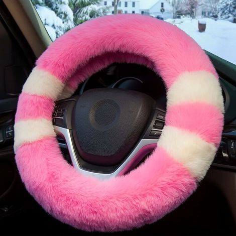 Green Mobility-Housse de Volant en Fourrure - Couverture de Volant de Voiture en Fourrure Chaude à la Mode pour Femmes et Filles, Antidérapantes, Garder au Chaud, Douces et Universelles (Rose) (1/5)