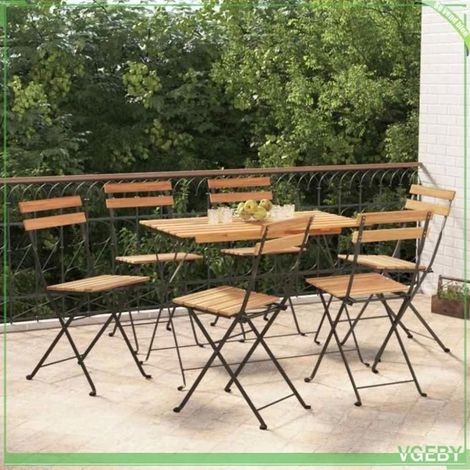 Ensemble de bistro pliable - FAFEICY - 3152099 - 7 pièces - Bois d'acacia massif - Cadre acier enduit de poudre (1/5)