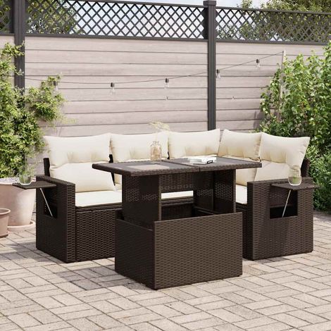 vidaXL Salon de jardin avec coussins 5 pcs marron résine tressée (1/5)