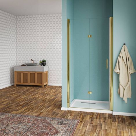 Nicchia doccia porta pieghevole vetro temperato trasparente 6mm profili oro H190 - 70 cm (1/4)