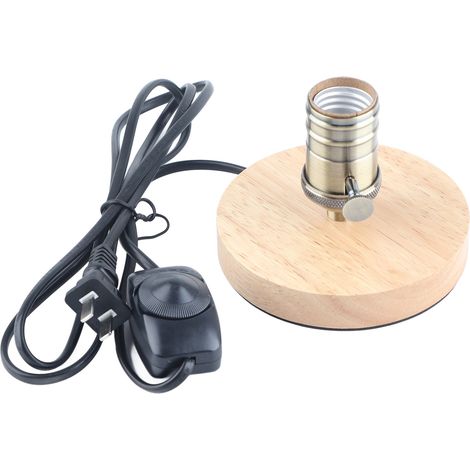 Porte-ampoule E26/E27, socle lampe en bois rétro avec bouton variateur, fiche US 110-240V, luminaire domestique (1/5)