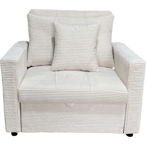Sillón cama 1 plaza Divan en tela crema. 99cm(ancho) x 99cm(fondo) x 88cm(alto) (1/4)