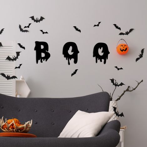 Ensemble de 72 grandes chauves-souris 3D BOO Halloween, autocollants muraux pour fenêtre, garage, décoration de porte, sachet (1/5)