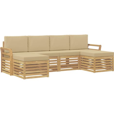 Ensemble de canapés d'extérieur 6 pc Blanc et Beige Polyester vidaXL