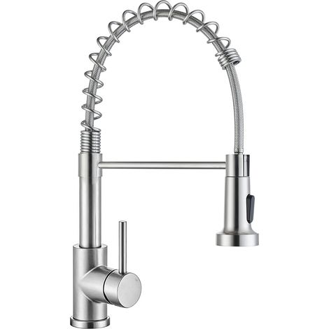 AICA Einhebel Küchenarmatur ausziehbar 360° schwenkbar 2 Sprühfunktionen 304 gebürsteter Edelstahl für Kalt- und Warmwasser Gebürstet Silber (1/5)