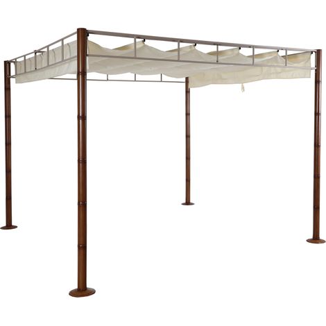 Gazebo pergola regolabile baldacchino moderno elegante giardino HHG-765 acciaio effetto legno bambù 3x3m avorio bianco