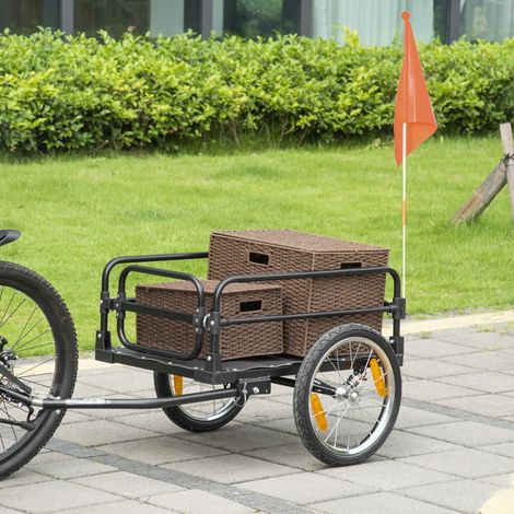 Rimorchio pieghevole in acciaio per biciclette con ruote da 16 pollici, portata massima 40 kg e gancio di traino universale.
