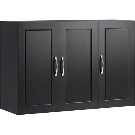 Sobuy – Armoire murale de salle de bain FRG231LSCH – Meuble haut avec 3 portes – Dimensions 90x30x60 cm – MDF noir – Montage facile
