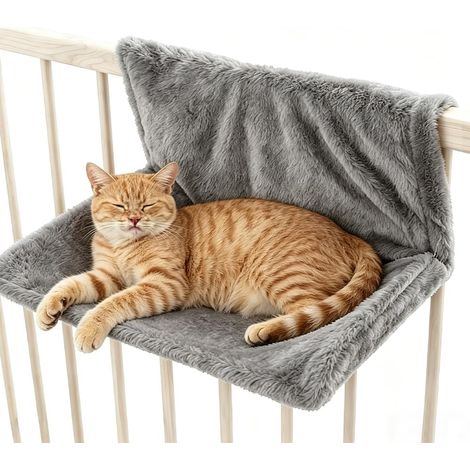 Lit chauffant pour chat avec housse en peluche douillette - Hamac chauffant pour chat - Pour tous les radiateurs (gris) (1/5)