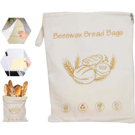 Sacs à pain réutilisables en cire d'abeille avec fermeture éclair, emballage alimentaire en cire d'abeille, grande capacité, en coton, pour pain maison, au levain et frais, accessoires de fabrication (1/4)