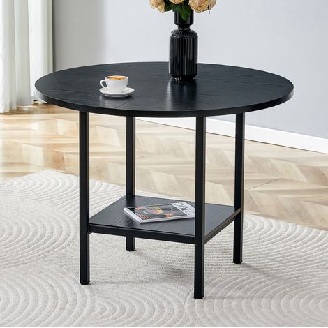 Mesa de comedor redonda 100x100x77 cm negra en MDF y metal con estante de almacenaje (1/5)