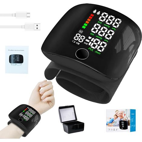 Misuratore di pressione sanguigna da polso, misuratore di pressione sanguigna da polso digitale con schermo LCD, per casa e viaggio, 2 x 99 slot di memoria, uscita vocale automatica in inglese