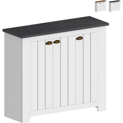 Armoire à chaussures d'entrée blanche style classique 3 portes bois Jarret - Noir (1/5)