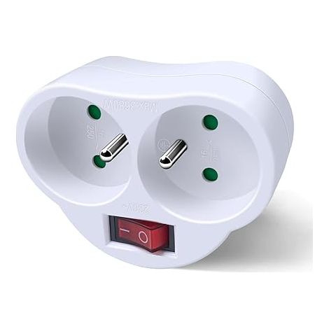 2-in-1 Wall Plug Power Strip with Switch, 16A/230V Socket (White)