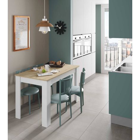 Tavolo per sala da pranzo, Tavolo consolle fisso, cm 109 x 78 x 67, colore Bianco e Rovere (1/3)