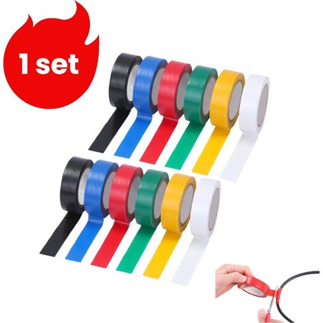 lot de ruban isolant électrique en PVC ruban isolant et étanche scellement et collage de fils ruban isolant noir x2 rouge x2 jaune x2 bleu x2 vert x2 blanc x2 (1/5)