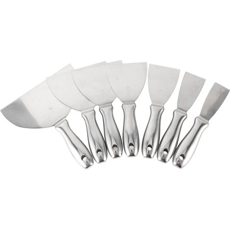 Couteau à Enduire, 7 Tailles Spatule Enduit, Spatules de Surface avec Poignée en Acier Inoxydable, Sac de Rangement, pour Réparation de Cloison Sèche, Application de Mastic, Retrait de Papier Peint (1/5)
