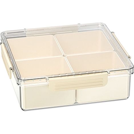 Bandeja para aperitivos de 4 compartimentos con tapa, caja de almacenamiento de alimentos hermética y compartimentada para frutos secos, frutas deshidratadas y dulces. (1/4)