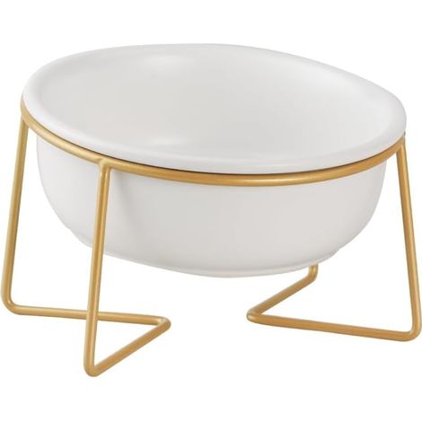 Raised and Tilted Cat Bowl - Anti-Vomiting Ceramic Cat Bowl with Metal Stand - Small Dog Bowl - Cat Bowl - Water and Food Bowl for Puppies and Cats - 480 ML (1/5)