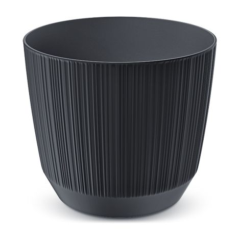 Runder Kunststoffblumentopf mit geriffeltem Deckel, anthrazit, 16,8 cm Ryfo