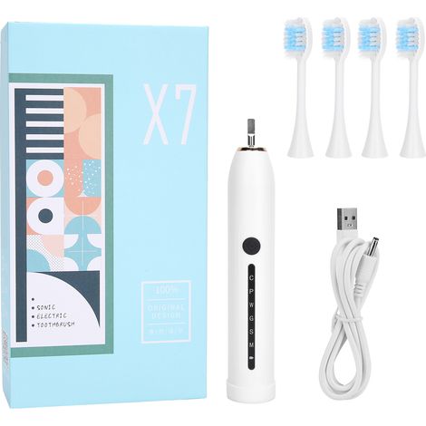 Brosse à dents électrique rechargeable puissante pour adultes, nettoyage sonique portable, blanc (1/5)