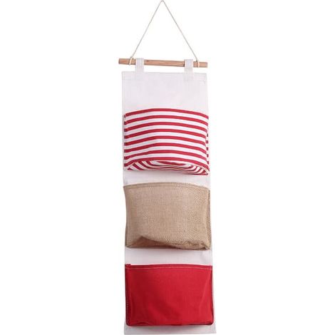 Sac de rangement en lin à 3 couches, sac suspendu pour armoire, pochette murale pour jouets (1/5)