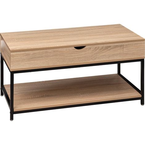 Mesa de centro elevable Aliaj con Compartimento Interno en color Negro y Roble Claro 95x50 cm (1/8)