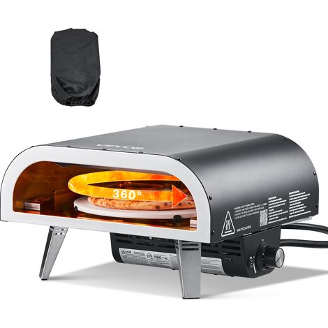 VEVOR Horno de Pizza para Exteriores, de Gas Propano, con Rotación Electrica y Piedra para Pizza Gruesa, Portátil, para Acampar, Jardín, Patio y con Bolsa de Transporte, Negro, 470 x 430 x 270 mm (1/5)