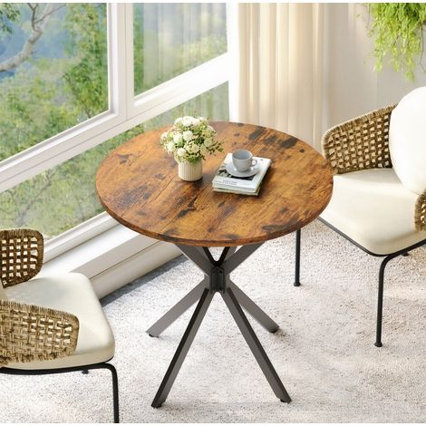 Runder Esstisch Ø80 cm braun-schwarz aus Holzwerkstoff und Eisen mit X-Fuß-Gestell, stabil und platzsparend (1/5)