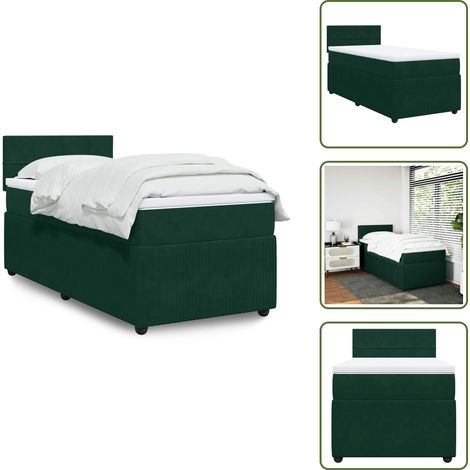 The Living Store Giroletto a Molle con Materasso Verde Scuro 90x190 cm Velluto - Materasso a molle insacchettate
