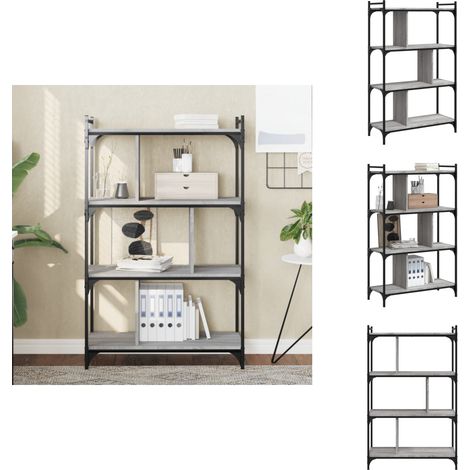 Bibliothèque à 4 niveaux sonoma gris 76x32x123 cm - Bibliothèque Murale - Bibliothèque Design - Bibliothèque Industrielle - Étagère Ouverte - Meuble Rangement (1/5)