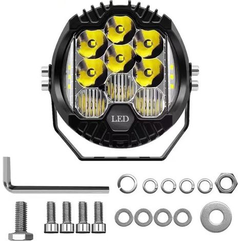 1x Redondo Faros de Trabajo Led, 12V 24V 7 Pulgadas 75W 7500 lúmenes barra de luz led para tractor off road camión coche ATV todoterreno 4x4, impermeable 3000K ámbar amarillo faros antiniebla (1/5)