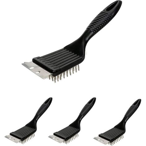 4 brosses de nettoyage de gril, manche ergonomique 21 cm, fil acier inoxydable, pour barbecues et poêles à frire (1/3)